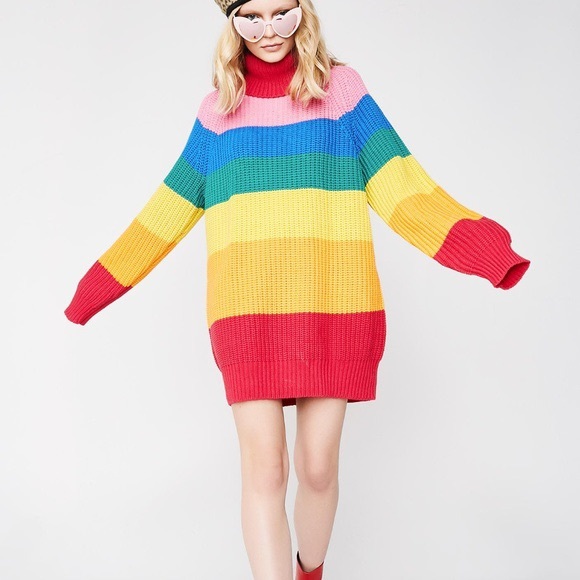 Lazy Oaf Sweaters - Lazy Oaf Rare Rainbow striped turtleneck sweater